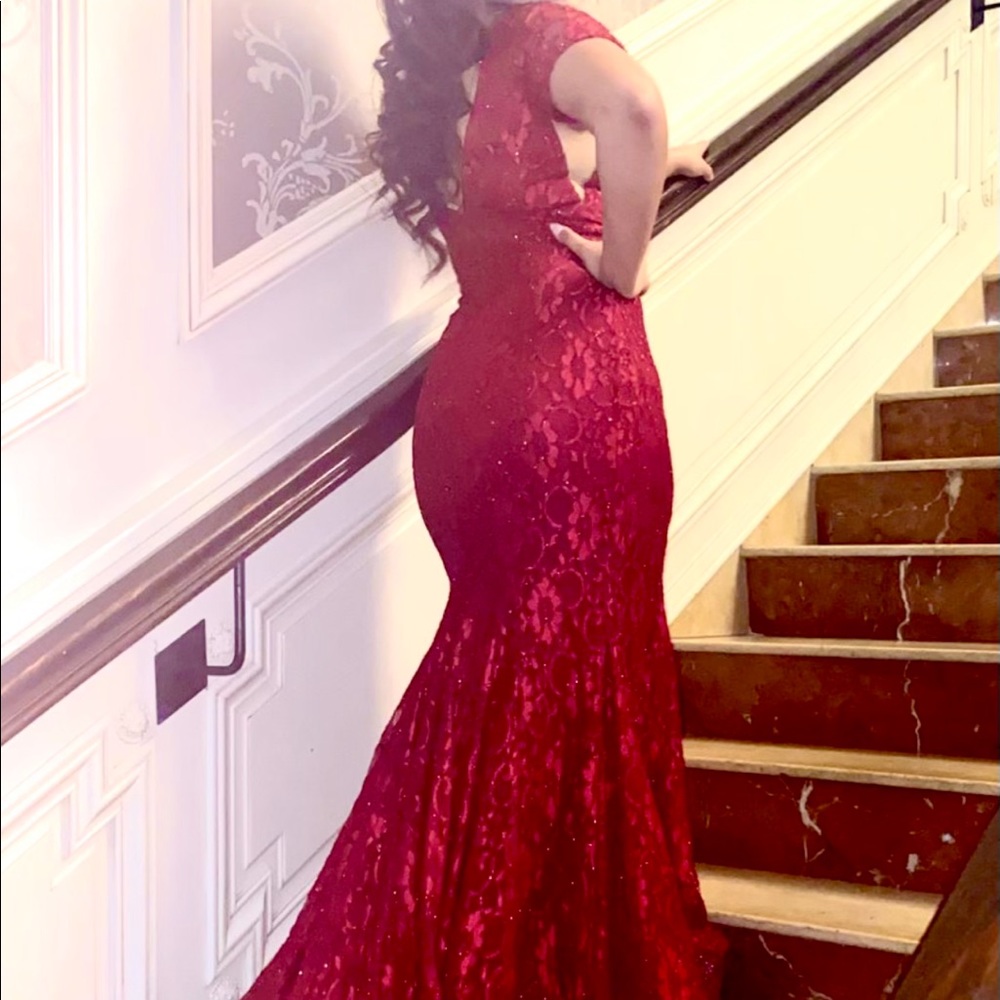 Jovani Red Lace Prom Dress